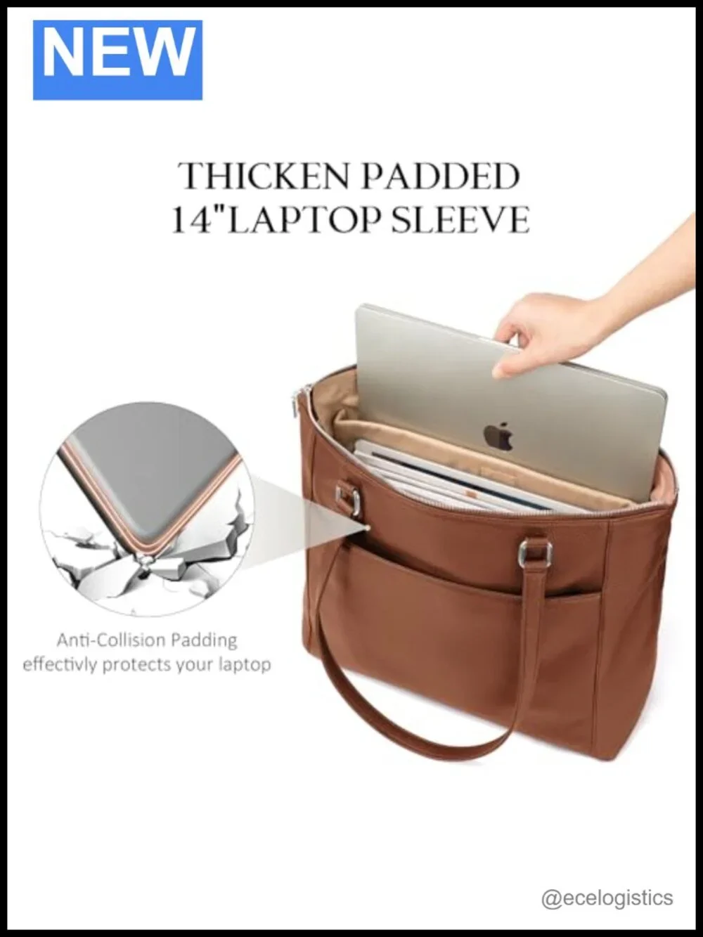 Genuine Leather Tote Bag for Women with Laptop Sleeve